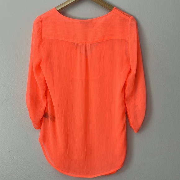 Express Semi Sheer Embellished Peasant Top  Boho Glam Party Retro Neon Orange XS - Picture 3 of 7
